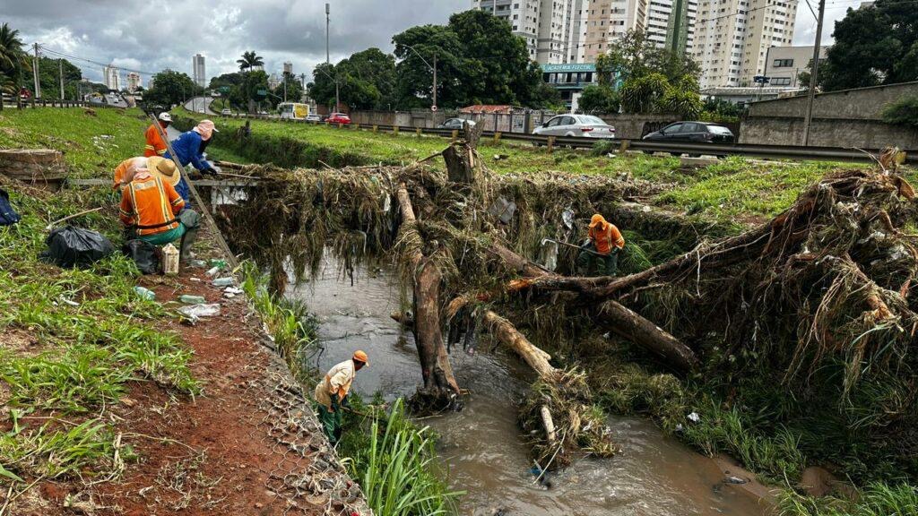 Prefeitura retira 60 toneladas de resíduos e desobstrui córregos após fortes chuvas em Goiânia Prefeitura retira 60 toneladas de resíduos e desobstrui córregos após fortes chuvas em Goiânia